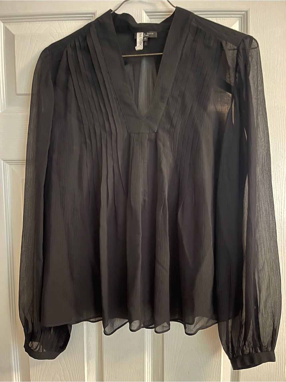Rag & Bone Black Silk Blend Sheer Pintuck Blouse Size M